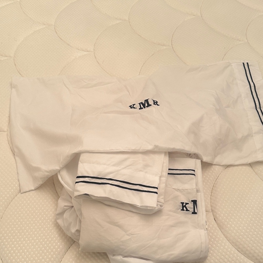 Monogrammed White Sheet Set with Black Trim